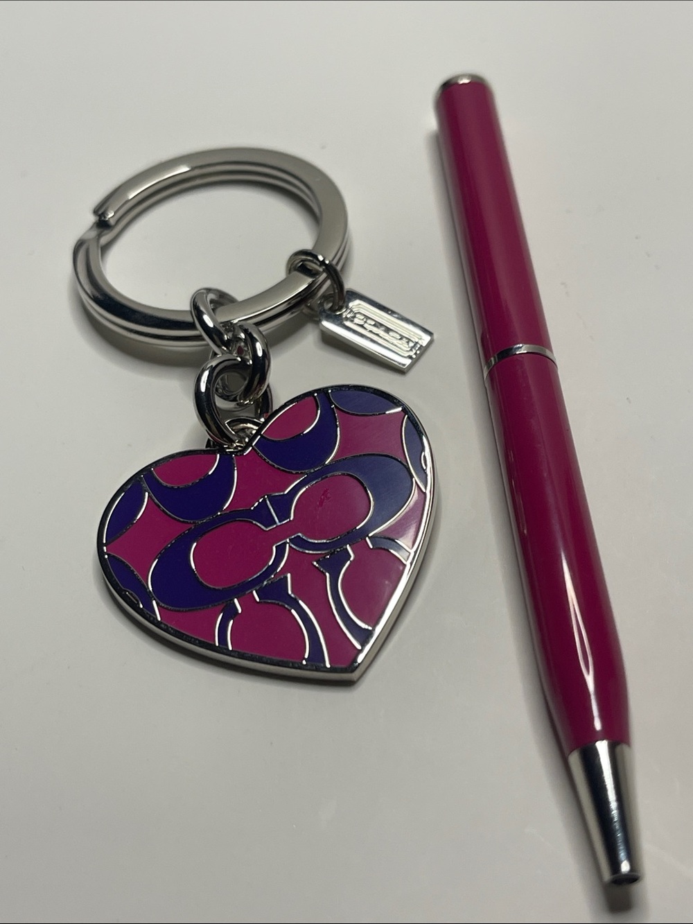 Coach Heart Signature Enamel Keychain - Pink & Purple and Pink Coach Pen